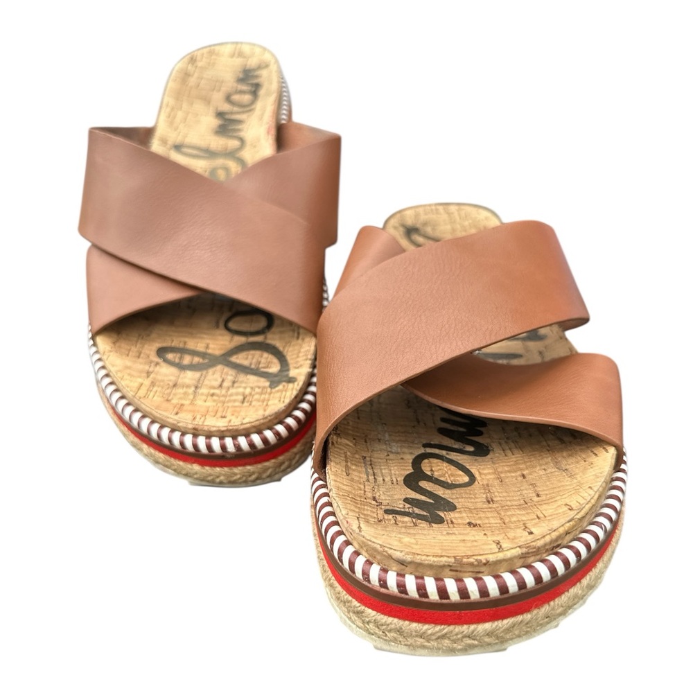 Sam Edelman Stylish Brown Cross-Strap‎ Band Slide Sandals, Size 10
